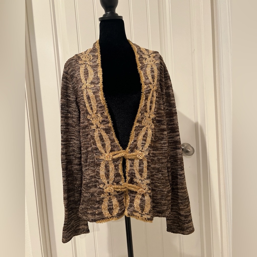 Vintage Knitline Women Button Sweater Merino Wool Long Sleeve Cardigan Jacket L